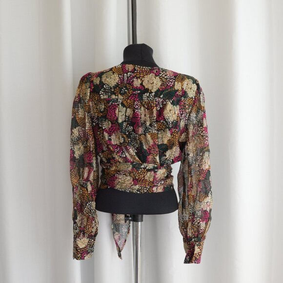 Ba&sh Leia Wrap Top Puff Sleeves Sz 4 - Picture 4 of 10